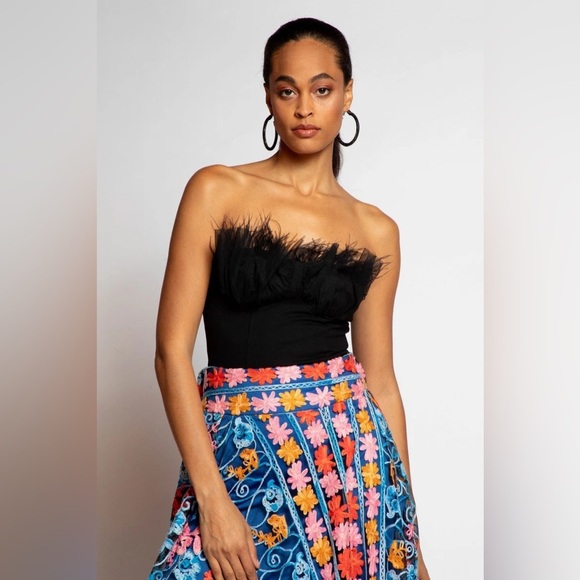 Eva Franco Strapless Tulle Corset Top Feathers Black NWT - Picture 5 of 16